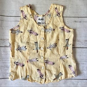 Flax pale yellow linen sleeveless top or vest